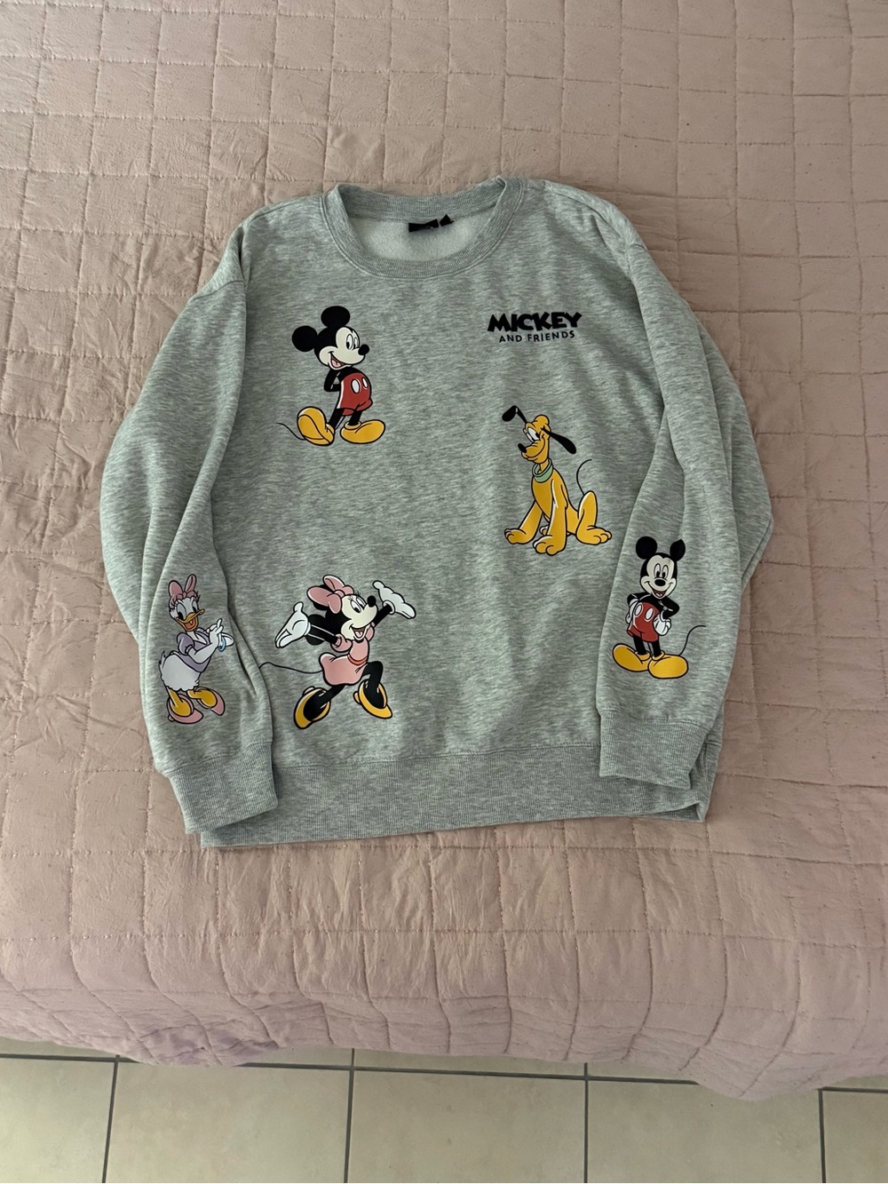 Disney Grey Crewneck Sweatshirt with Mickey & Friends Prints